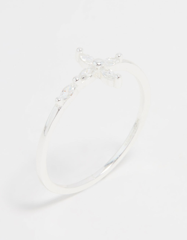 Lovisa - Sterling Silver Cubic Zirconia Marquise Cross Ring
