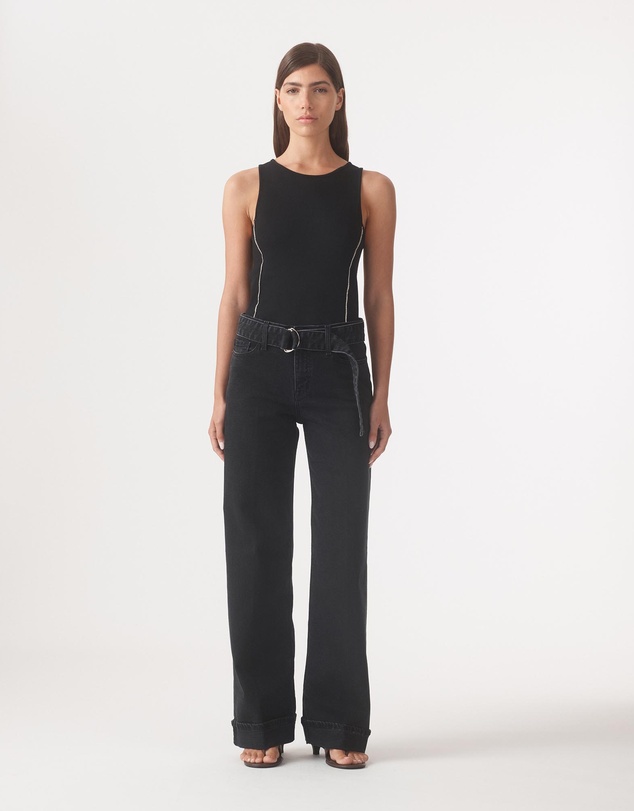 Outland Denim - Mia Cuffed Mid Wide Belted Jeans