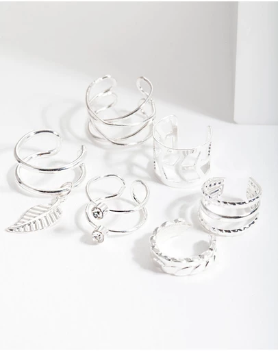 Lovisa - Silver Mixed Leaf Ear Cuff 6-Pack