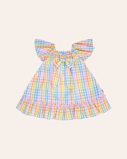 Huxbaby - Rainbow Check Bow Dress - Babies-Teens