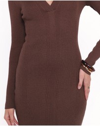 Petal & Pup - Collins Long Sleeve Midi Dress - Chocolate