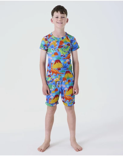 Kip&Co - Dinosaur Roar Kids Organic Cotton Short Sleeve Tee and Shorts Pyjama Set - Kids