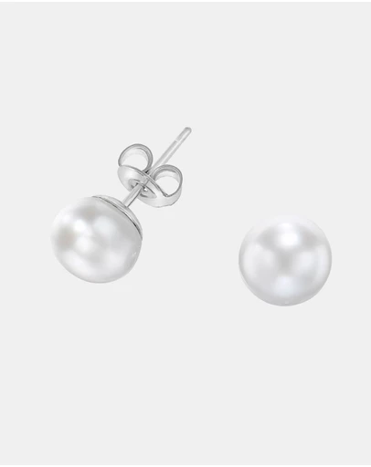 Dower & Hall - Women's White Timeless Freshwater Pearl Studs In Sterling Silver