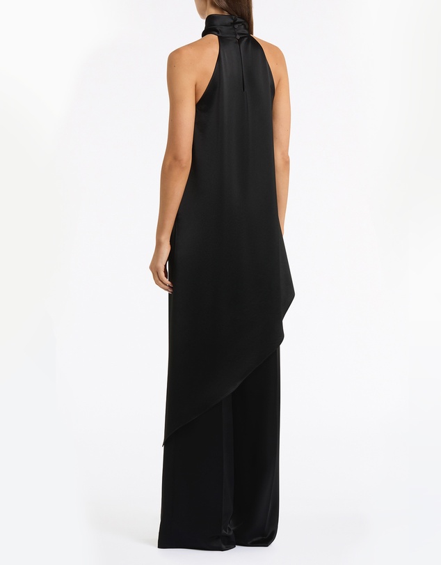 Carla Zampatti - Black Satin Acetate Draped Asymmetric Top