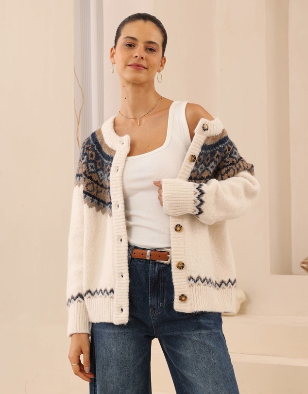 Esther & Co - Elyska Cardigan - Beige Print