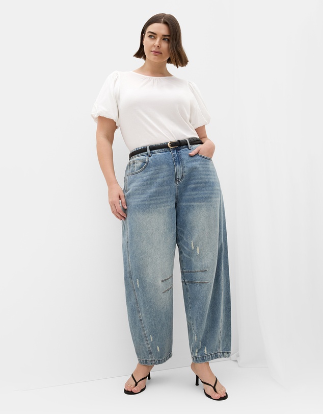 City Chic - Plus size Leona Puff Sleeve Cotton Top - ivory