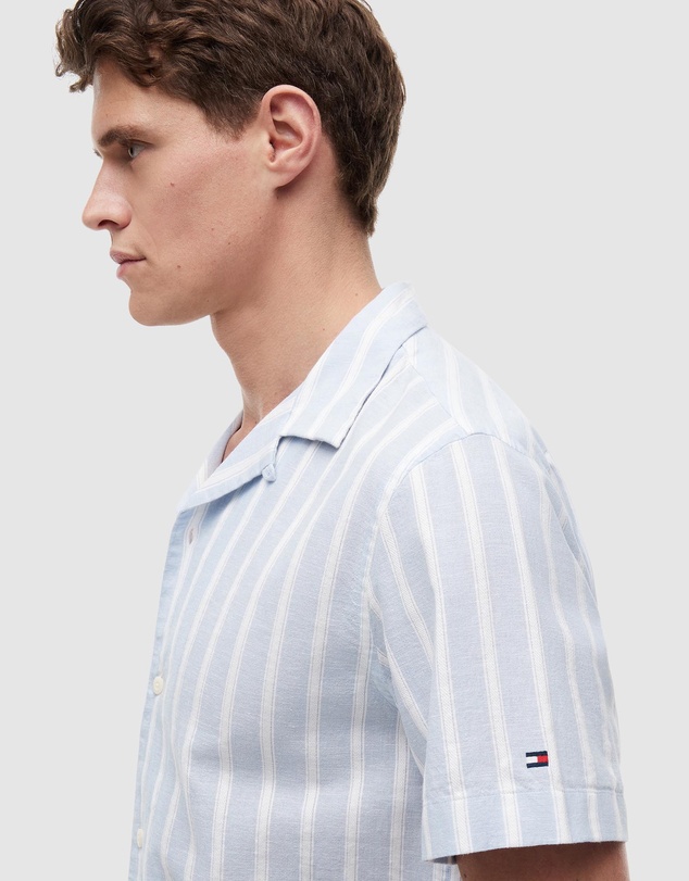 Tommy Hilfiger - Linen Blend Textured Stripe Short Sleeve Shirt