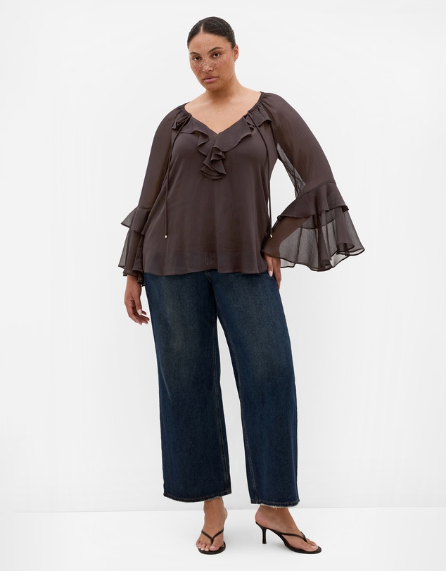 City Chic - Plus size Glam Frill Top - espresso