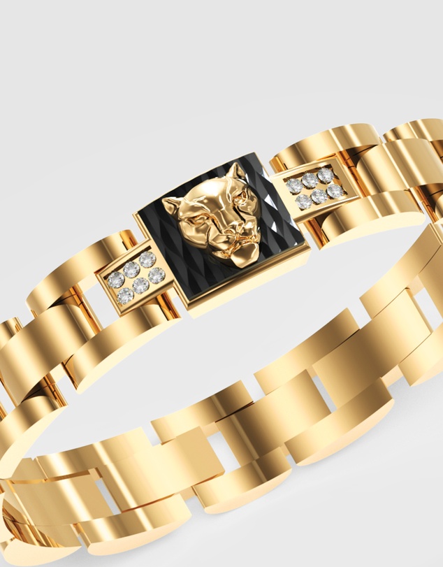 GUESS - GUESS Mens Gold-Tone Panther Flat Bracelet