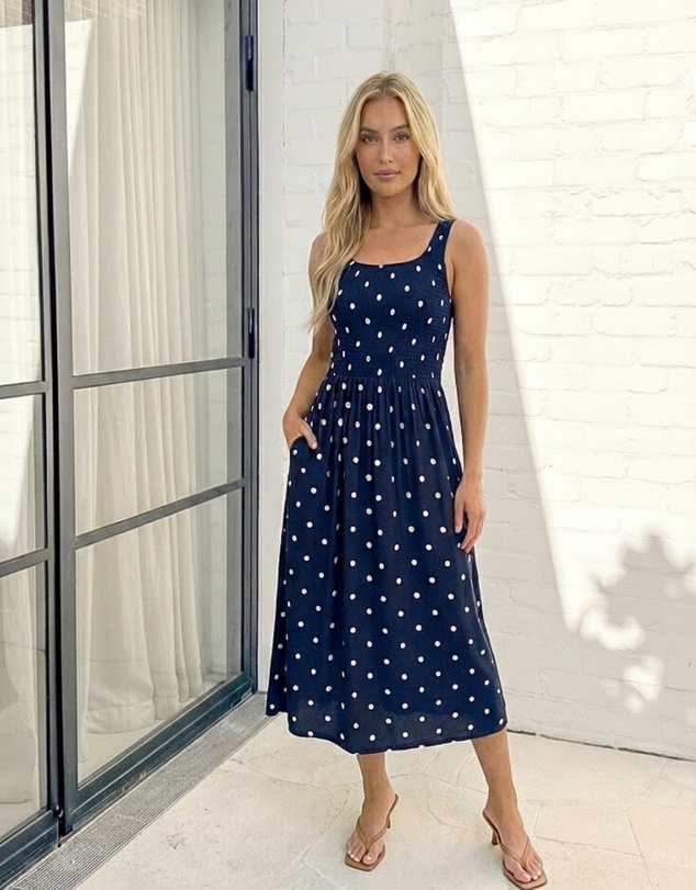 Esther & Co - Torrance Dress - Navy Spot