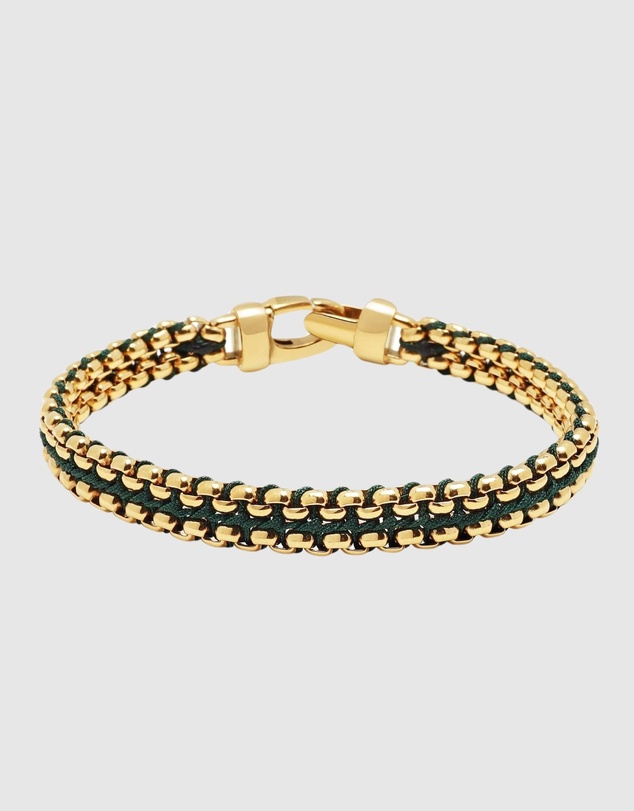 Nialaya Jewellery - Green Woven 8mm Box Chain Bracelet in Gold