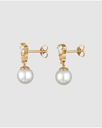 Elli Jewelry - Earrings Ear Hangers Elegant with Zirconia And Synt. Pearl in 925 Sterling Silver Gold Plated