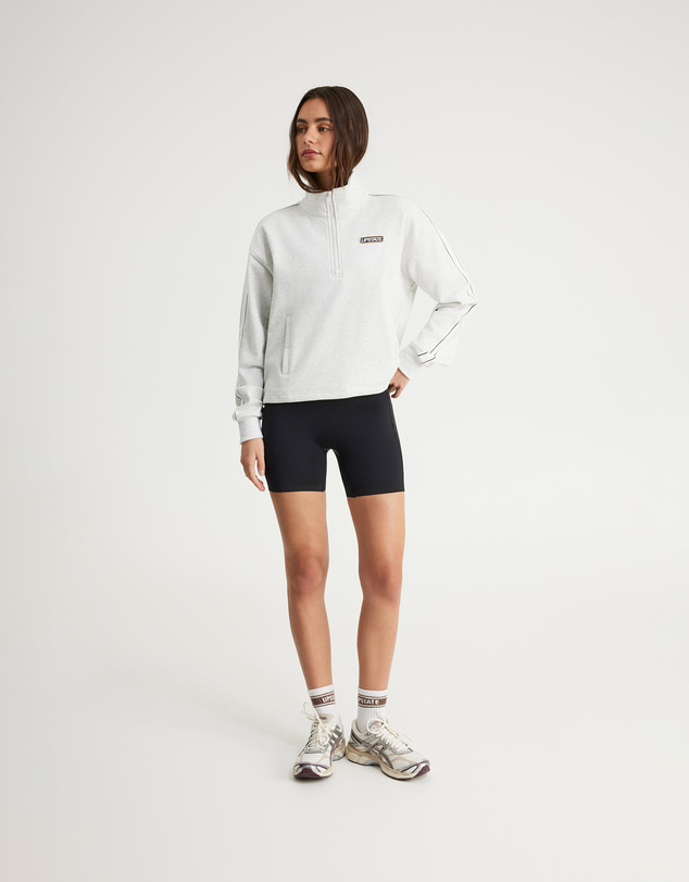 Upstate - Terry Funnel Neck Half Zip Sweat Top - Grey Marle