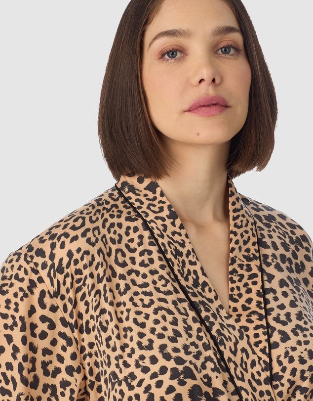 DKNY - Animal Print Short Satin Lingerie Robe