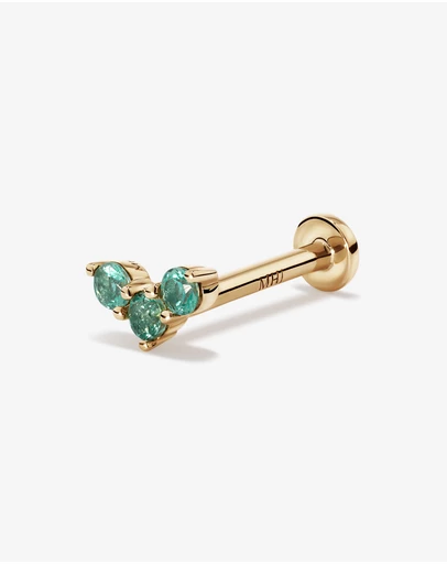 Michael Hill - Green Emerald Gemstone Trio Flat Back Helix Stud Earring in 10kt Yellow Gold