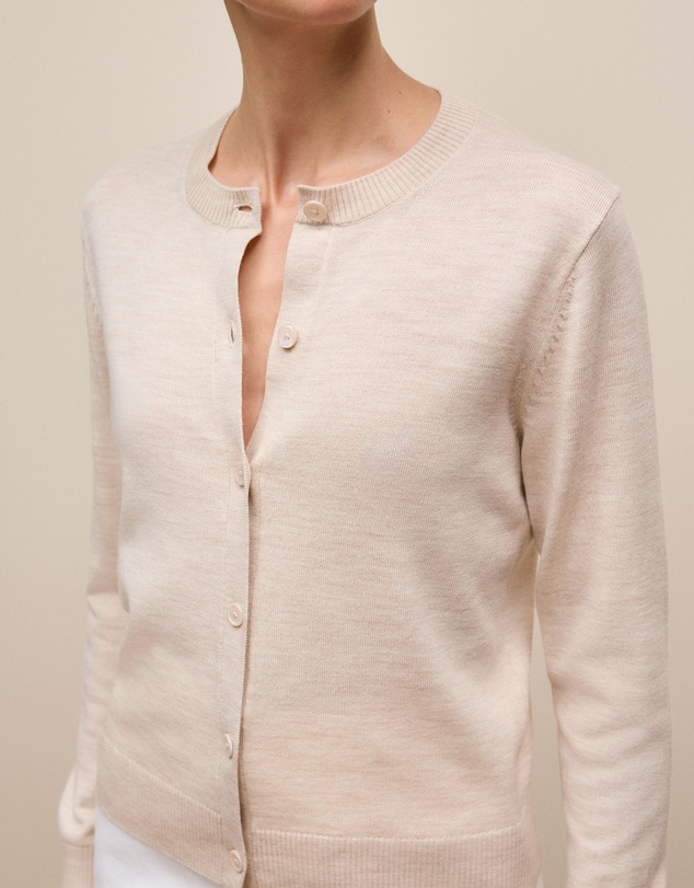 Trenery - Merino Classic Crew Cardigan in Oat Marle