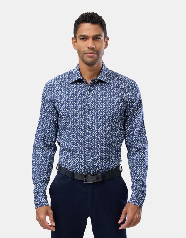 Brooksfield - Abstract Floral Print Reg Fit Stretch Business Shirt