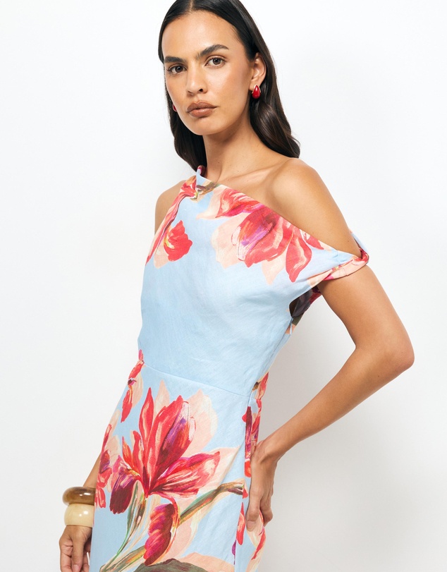AERE - Liore Linen Draped Off Shoulder Maxi Dress