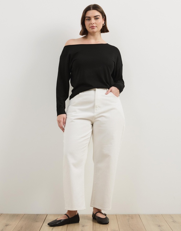 Atmos&Here Curvy - Della Off Shoulder Fine Knit Top