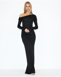 Dazie - Vibes Gathered Off Shoulder Jersey Maxi Dress