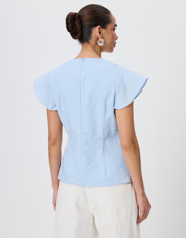 Tussah - Sabine Pintuck Cotton Linen Flutter Sleeve Top