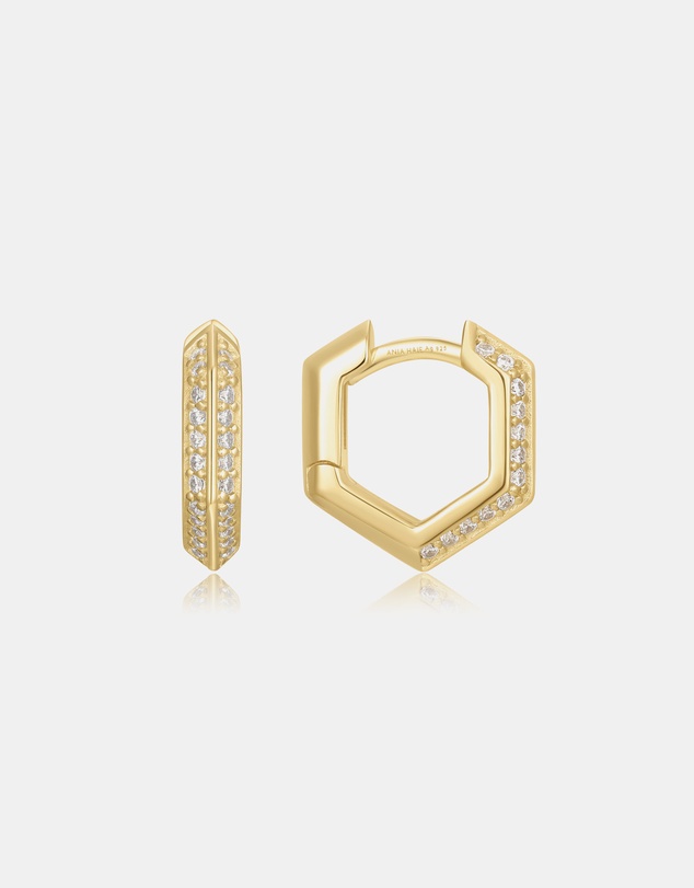 Ania Haie - Ania Haie Gold Sparkling Shield Huggie Hoop Earrings