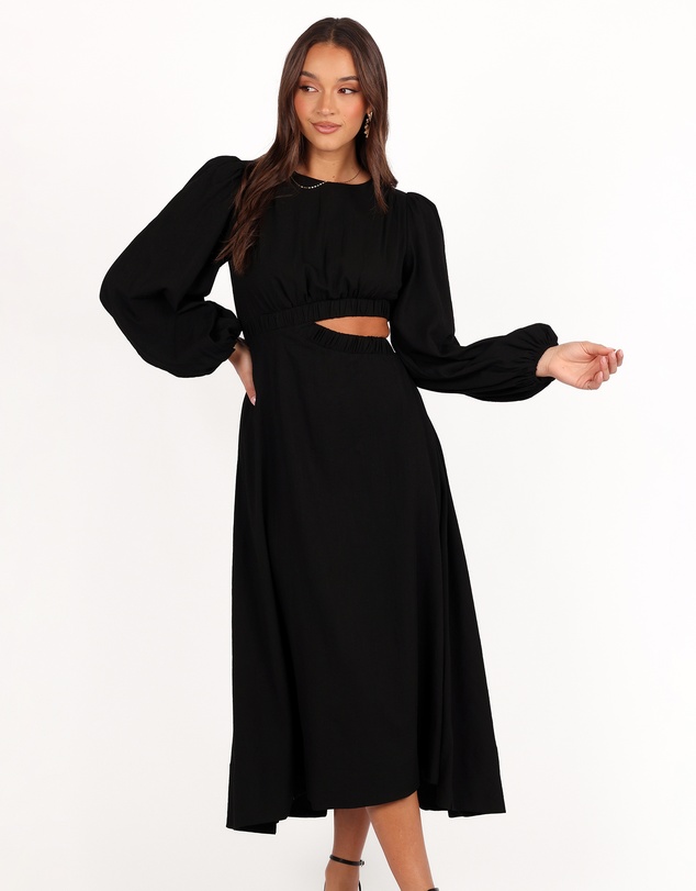 Petal & Pup - Ginnee Puff Sleeve Cutout Midi Dress - Black