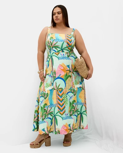 City Chic - Plus size Positano Print Maxi Dress - mint