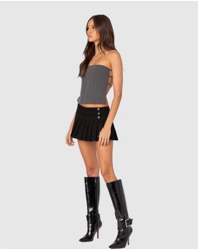 EDIKTED - Pinstripe Open Back Strapless Top