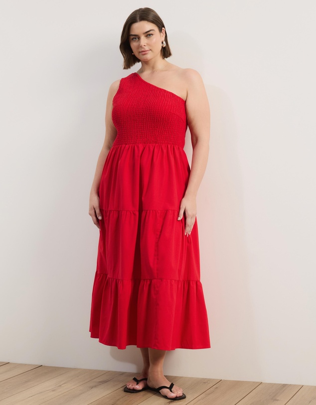 Atmos&Here Curvy - Josie Linen Blend One Shoulder Tiered Maxi Dress