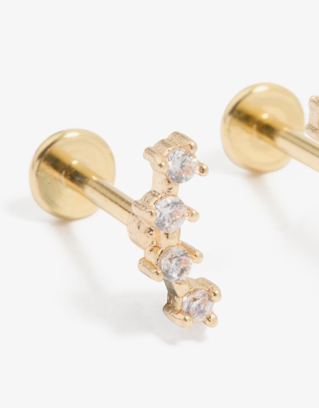 Lovisa - Gold Plated Surgical Steel Cubic Zirconia Flat Back Studs 2-Pack