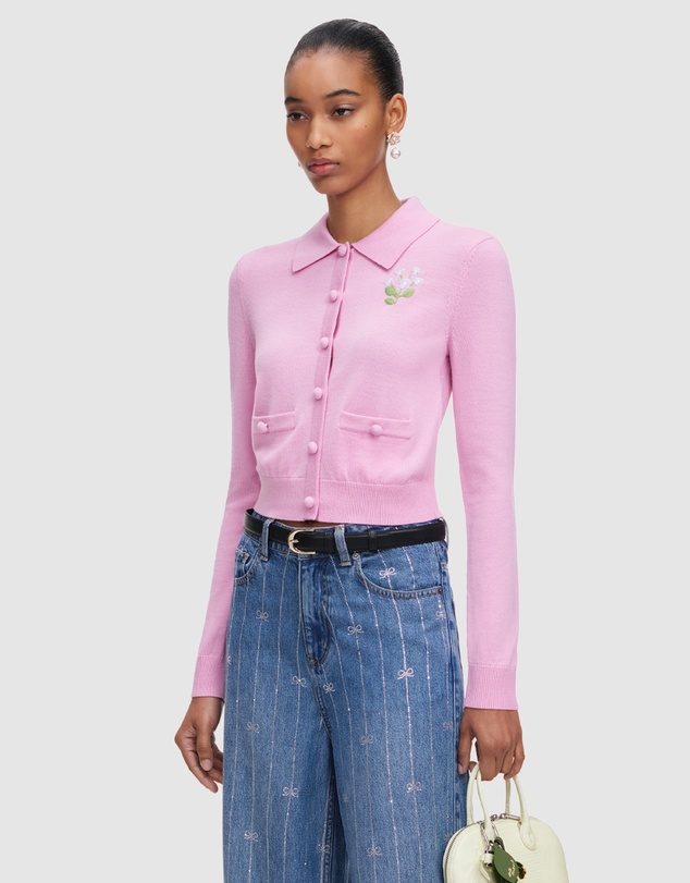 Self Portrait - Flower Embroidered Knit Cardigan