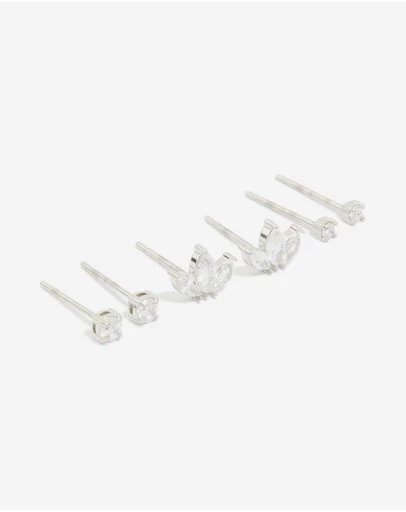 Lovisa - Waterproof Stainless Steel Cubic Zirconia Fine Marquise & Classic Stud Earrings 3-Pack