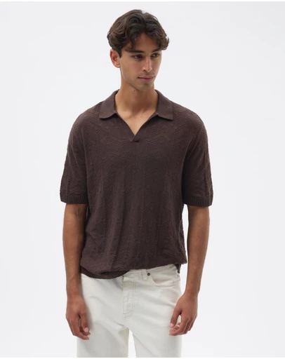 AERE - Resort Linen Blend Textured Polo