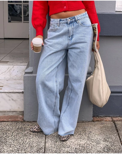 Beginning Boutique - She's Yours Light Wash Denim Wide Leg Boyfriend Jeans