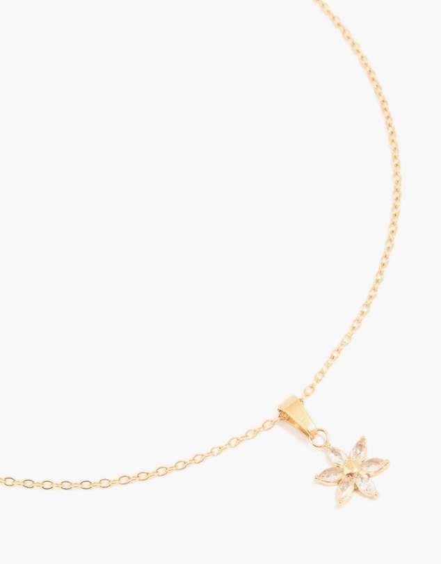 Lovisa - Waterproof Gold Plated Stainless Steel Cubic Zirconia Flower Pendant Necklace