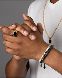 Nialaya Jewellery - Men's Golden Brick Signet Ring With Agate