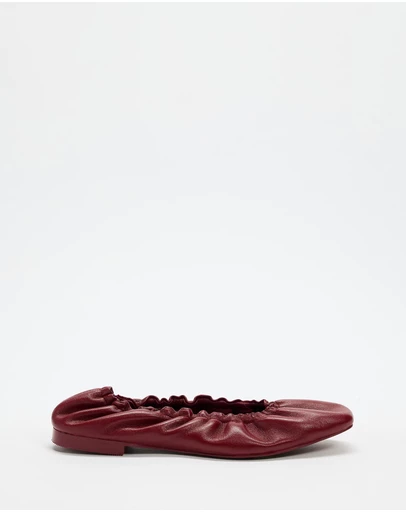 AERE - Lola Ruched Leather Ballet Flats