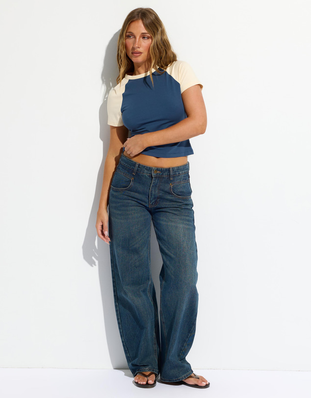 Dazie - Jessie Contrast Cropped Raglan Sleeve Baby Tee