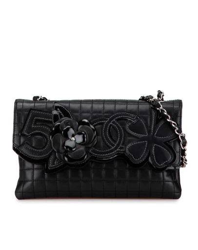 Pre-Loved by Azura Reborn - Pre-Loved Choco Bar Calfskin Camellia No. 5 CC Shoulder Bag