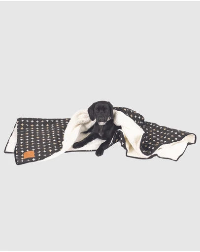 Mog & Bone - Fleece Dog Pet Blanket - Black Metallic Cross Print