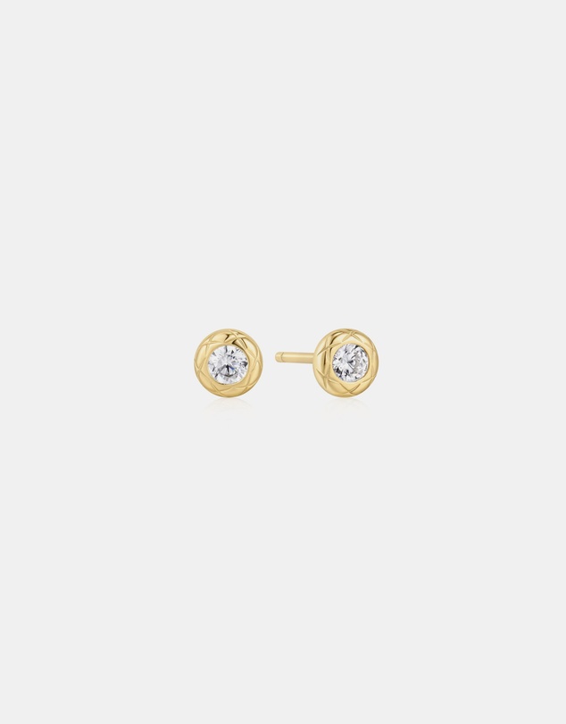 Ania Haie - Ania Haie Gold Textured Bezel-Set Stud Earrings