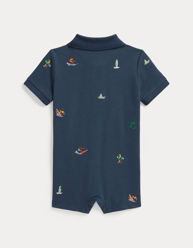 Polo Ralph Lauren - Embroidered Cotton Mesh Polo Shortall - Babies