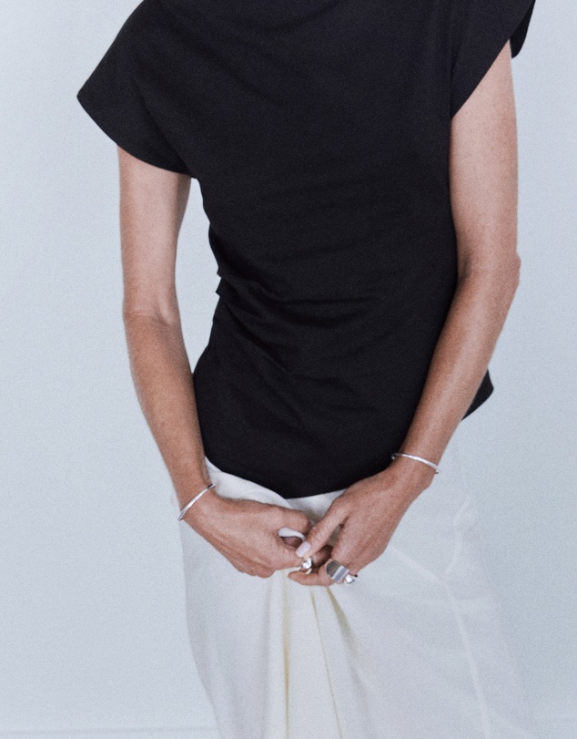 M.N.G - Cotton T-Shirt with Asymmetrical Hem