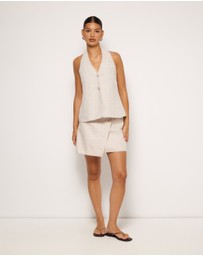 AERE - Indigo Linen Halter Top