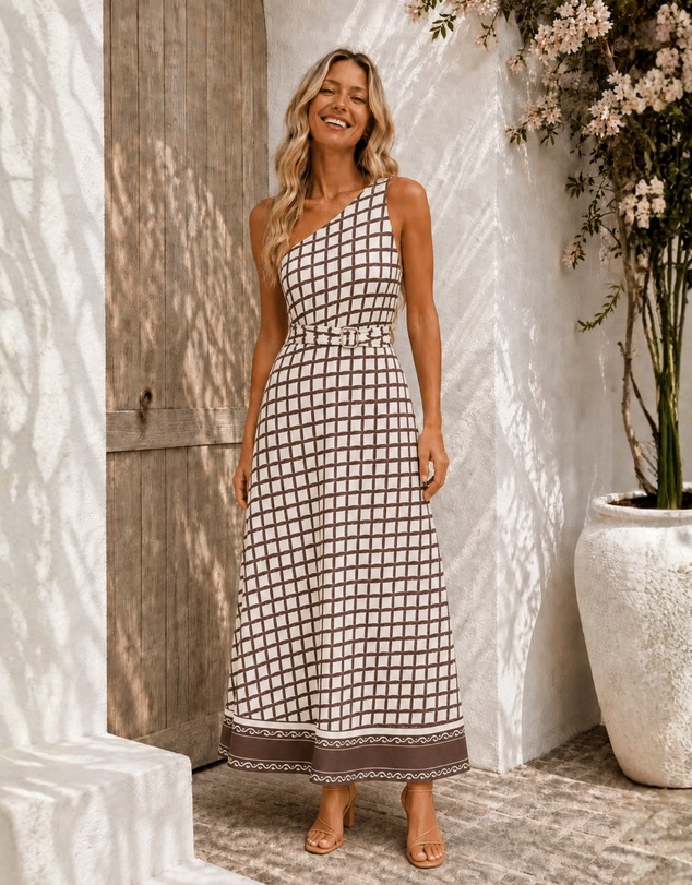 Esther & Co - Fraiche Dress - Cocoa Check