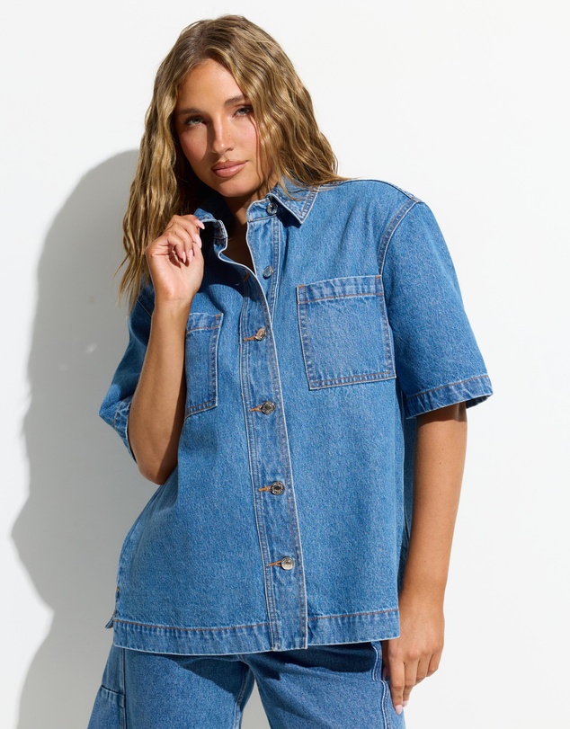 Dazie - Golden Nights Short Sleeve Denim Shirt