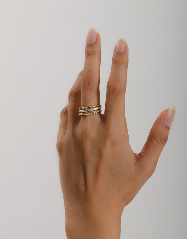 Elli Jewelry - Ring Set of 3 Bicolor Crystal 925 Sterling Silver Gold-Plated