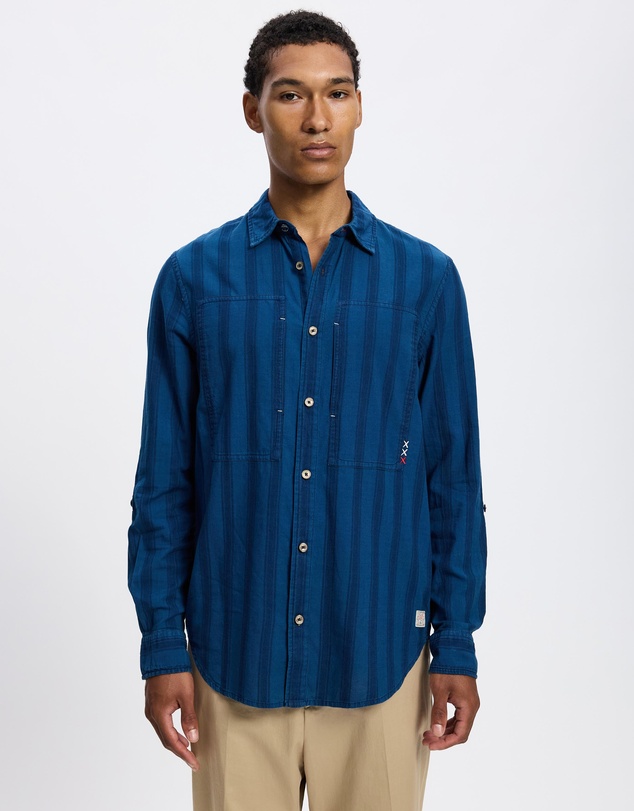 Scotch & Soda - Textured Indigo Shirt In Special Striped Weave