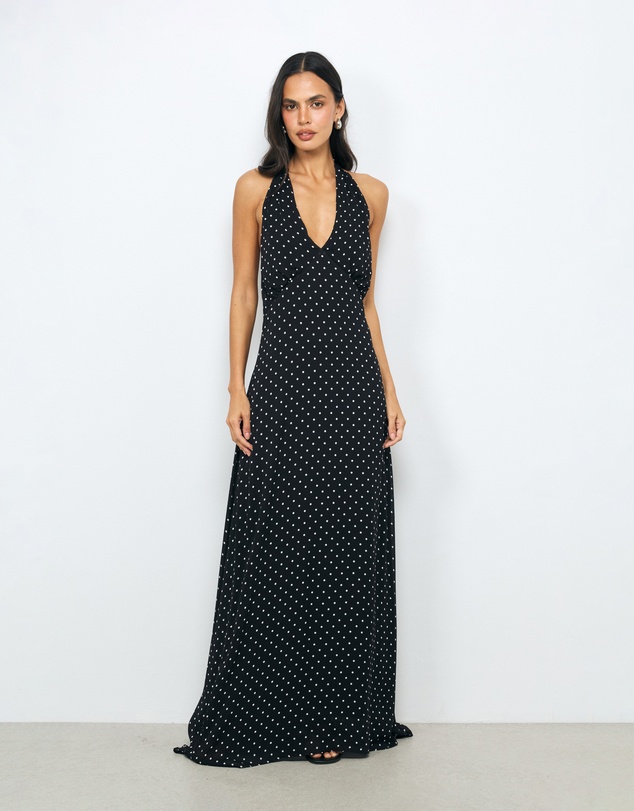 AERE - Leah Spot Halter Maxi Dress